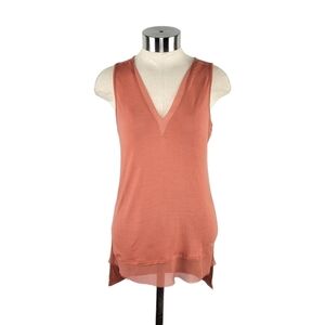 Trouve Sleeveless Layered V-Neck Stretch Jersey Blouse Top Womens Size XS Orange